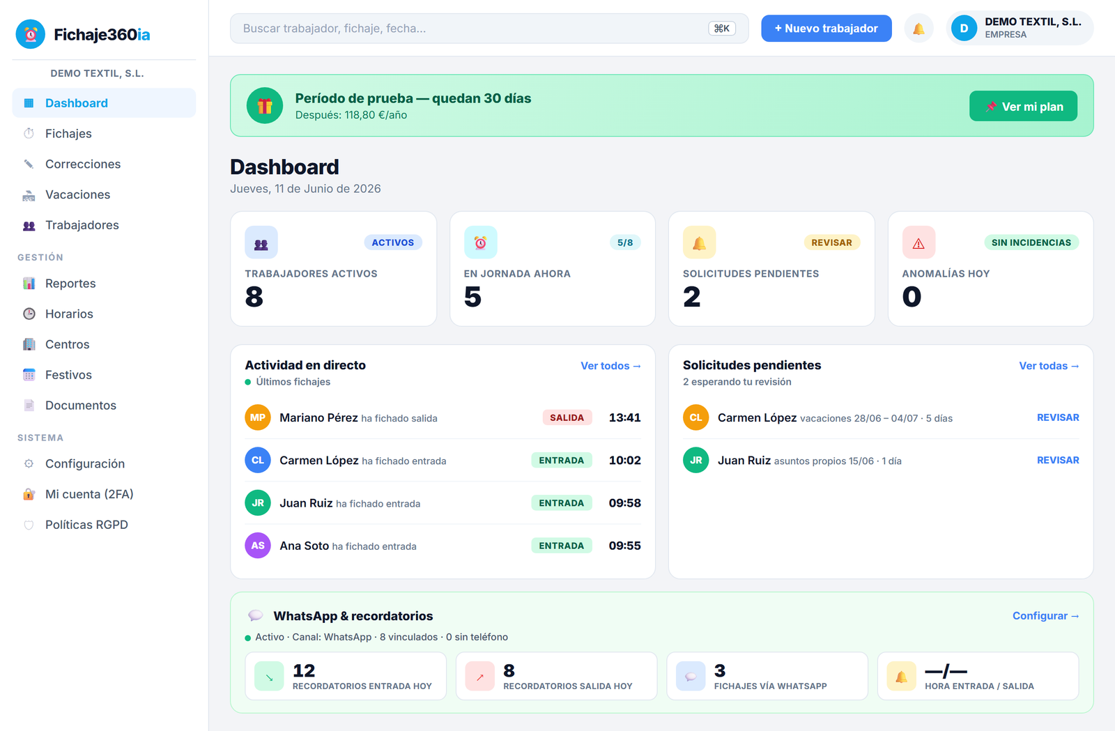 Dashboard Fichaje360