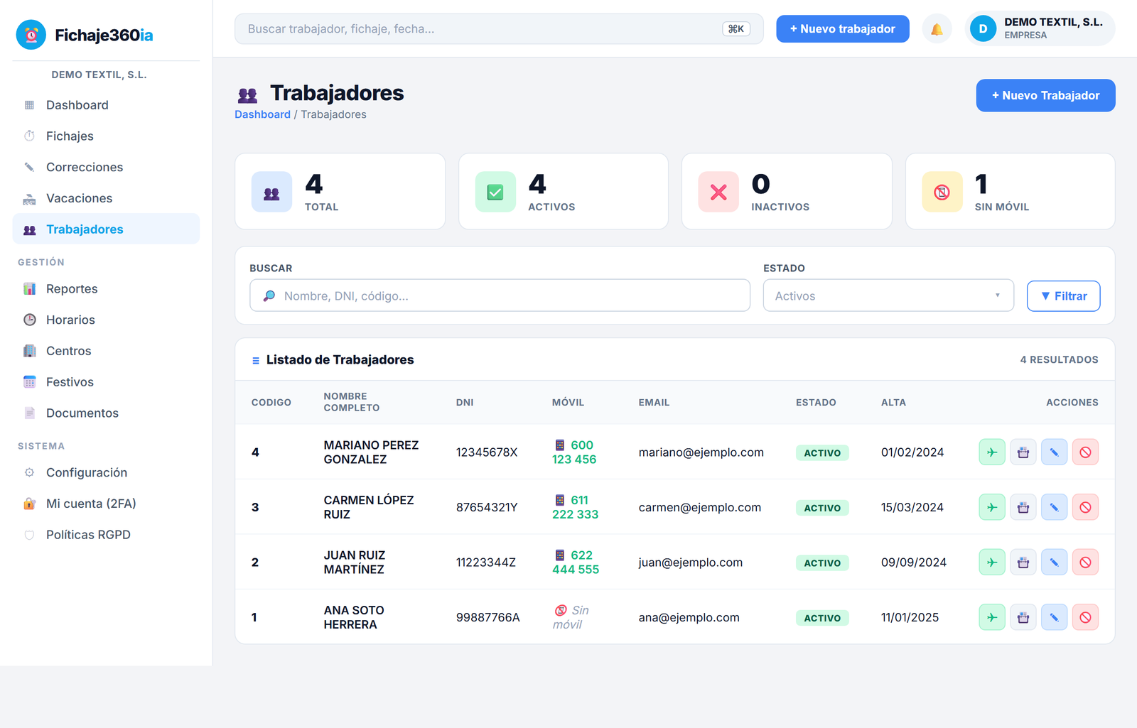 Trabajadores Fichaje360