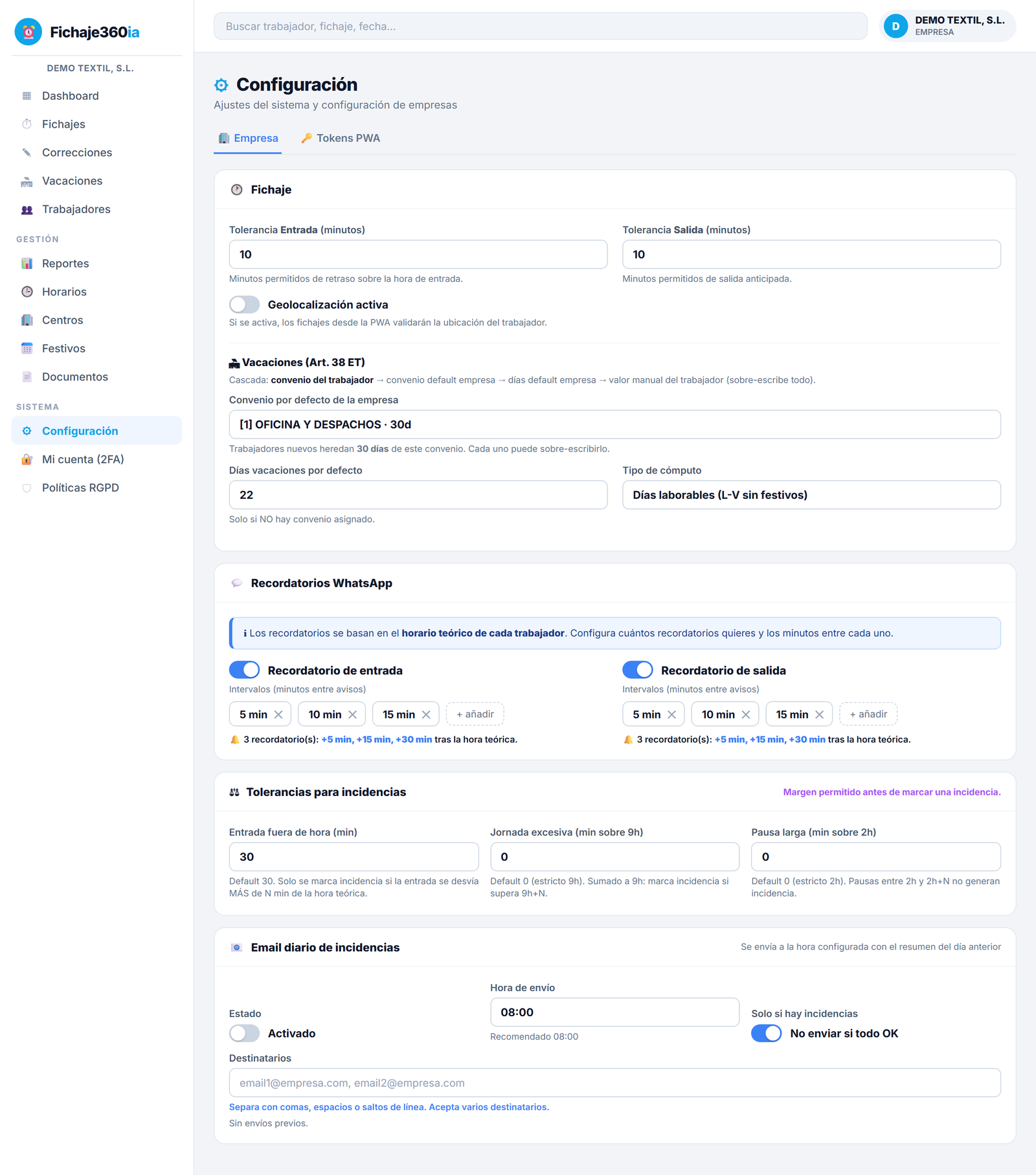 Configuración Fichaje360